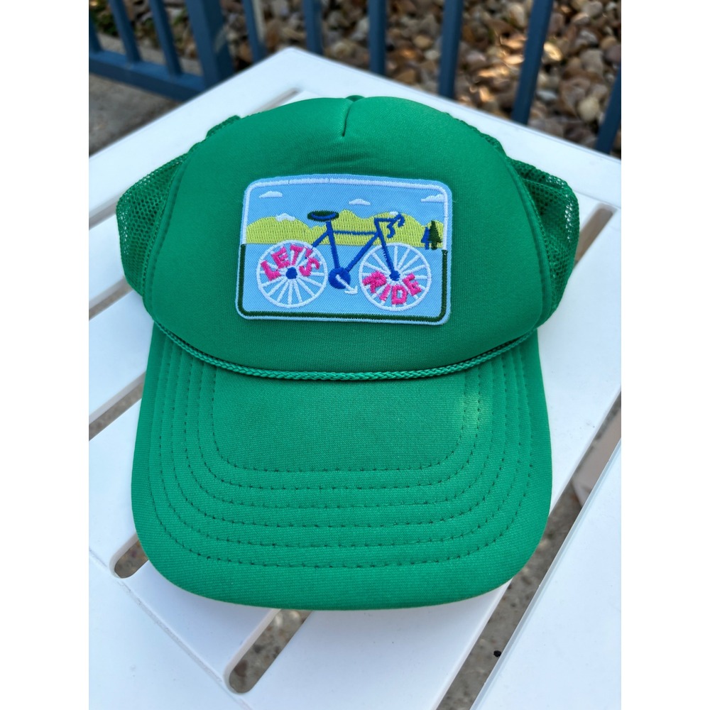 Otto Collection Green Lets Ride Bicycle Patch Trucker Hat Mesh Snapback Cap